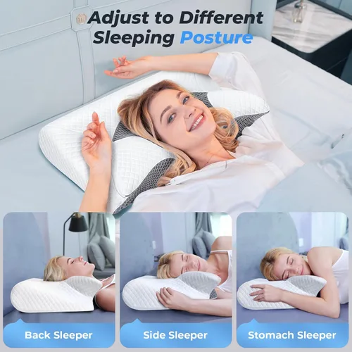 Vista 4 de SAHEYER Almohada cervical para el cuello, almohada ergonómica de espuma viscoelástica para el alivio del dolor de cuello y para evitar ronquidos