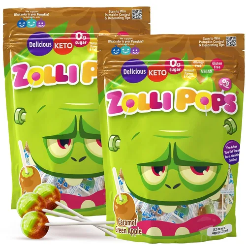 Vista 13 de Zolli Drops - Caramelos sin azúcar con xilitol, paletas sin colorantes, aptos para dieta cetogénica y diabética, golosinas aprobadas por dentistas