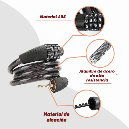 Vista 2 de Candado de bicicleta de combinación de 4 dígitos, cerradura de cable antirrobo resistente con seguridad sin llave, diseño resistente a la intemperie