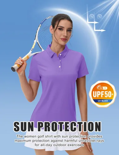 Vista 2 de MAGCOMSEN Polos de golf para mujer, manga corta, UPF 50+, cuello de secado rápido, para tenis, trabajo, atletismo