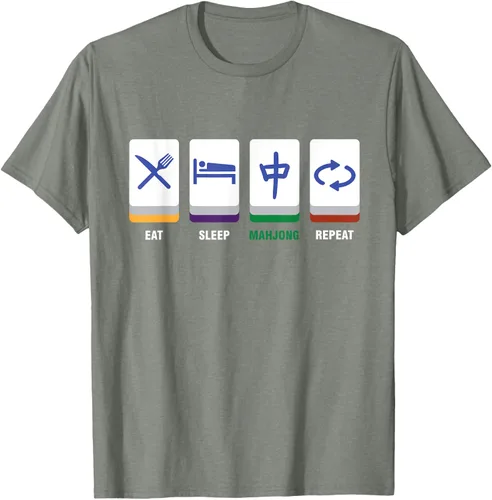 Vista 17 de Camiseta Mahjong Lover Eat Sleep Mahjong Tiles, Negro, S