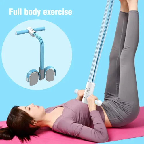 Vista 4 de Entrenador Abdominal, Equipo de Entrenamiento para Abdominales, Cuerda Elástica de 6 Tubos para Fitness, Cuerda de Tensión para Dominadas, Banda