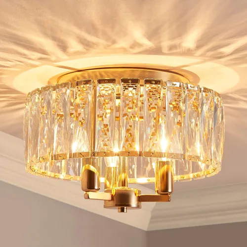 Vista 8 de AGV LIGHTING CL002G Lámpara de techo semiempotrada de cristal, base E12, 3 luces, D13 x H15, acabado dorado brillante