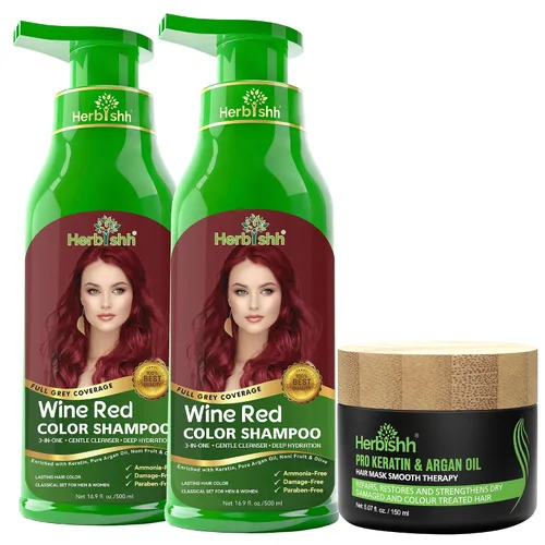 Vista 11 de Paquete combinado – 2 unidades de champú de color de cabello Herbishh + 1 máscara de cabello intenso de argán – Tinte para cabello gris de larga