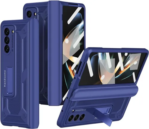 Vista 8 de Miimall Funda para Samsung Galaxy Z Fold 5 con protección de bisagra, protector de pantalla incorporado Kickstand Funda protectora de PC de cuerpo