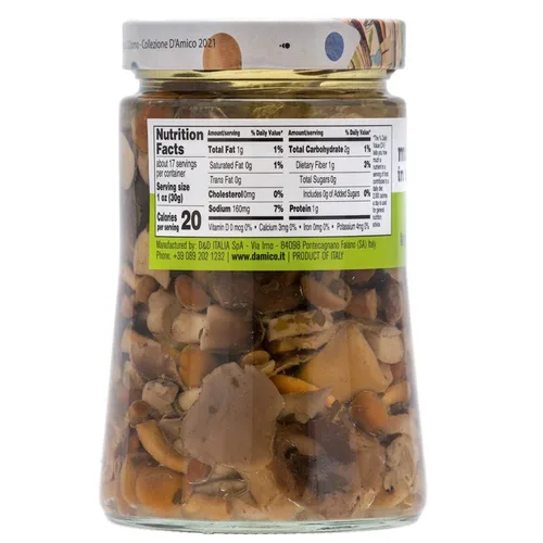 Vista 2 de FRATELLI D'AMICO Setas mixtas en aceite, tamaño familiar, 24.7 oz (700 g) Italian Appetizer in Designer Jar with 6 Varieties of Mushrooms in Oil