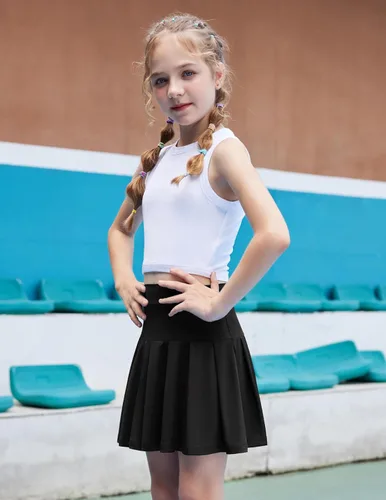 Vista 4 de Arshiner Faldas de tenis para niña con pantalones cortos, falda plisada atlética, falda pantalón de entrenamiento con bolsillos para niños de 4 a 13