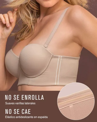 Vista 4 de Leonisa Sujetador largo sin tirantes de cobertura completa con aros - Sujetadores alisadores de espalda para mujer