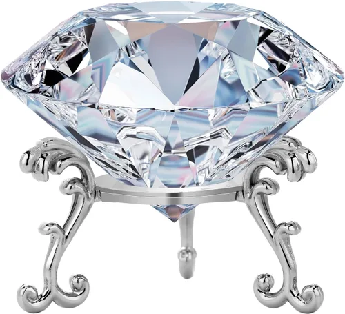 Vista 8 de MerryNine Bola de cristal transparente de 80 mm, K9, con base triangular plateada, peso de papel en forma de diamante para decoración de boda
