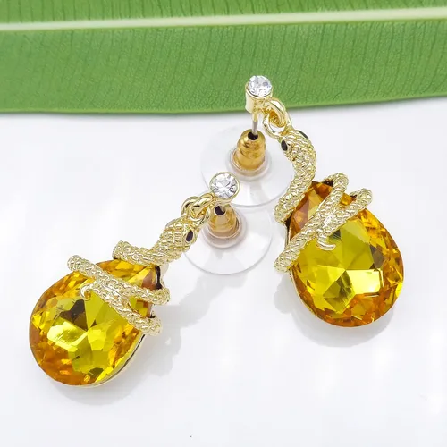 Vista 75 de Navachi Pendientes colgantes de gota de serpiente con forma de pera multicolor de cristal chapado en oro de 18 quilates