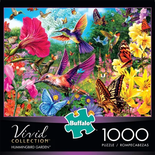 Vista 2 de Rompecabezas de jardín Buffalo Games de colibríes de la colección Vivid (1000 piezas).