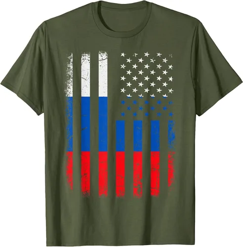 Vista 26 de Russian American Flag Russia America Pride Heritage T-Shirt Asphalt Grey