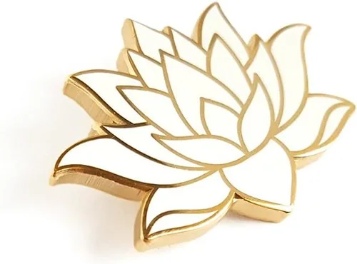 Vista 2 de Pinsanity Pin de solapa esmaltado de flor de loto blanco, Cobre Latón, Sin gemas.