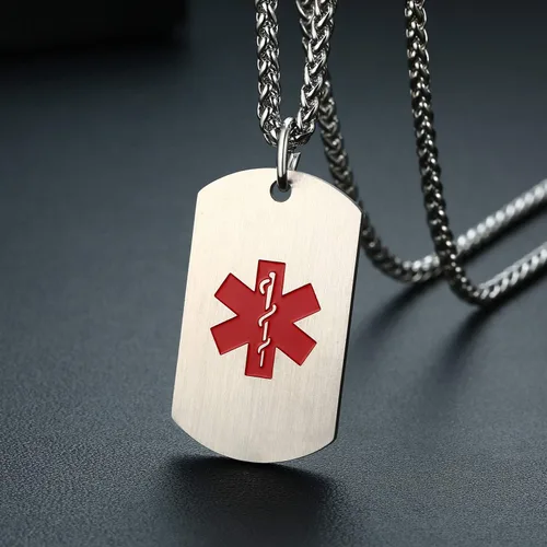 Vista 19 de VNOX Collar con colgante personalizado de acero inoxidable con grabado personalizado para identificación de alerta médica de emergencia para hombres