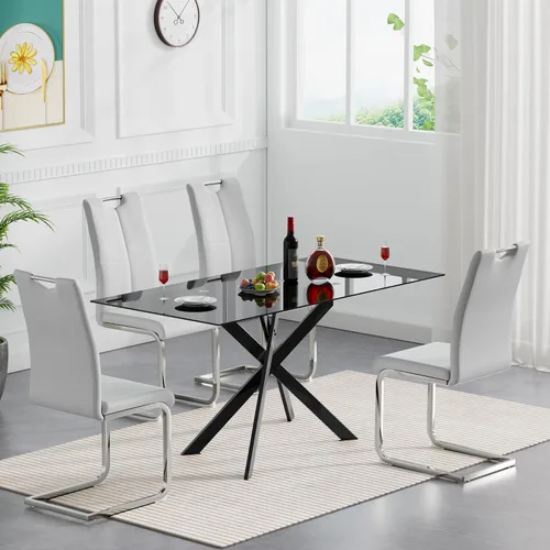 Vista 67 de HomVent Juego de mesa de comedor redonda de vidrio de 3 piezas, juego de mesa de cocina de vidrio redondo para 2 personas con 2 sillas de comedor