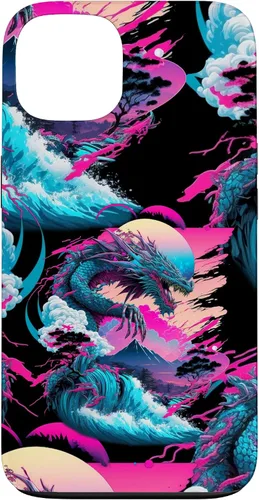 Vista 7 de Dragon Vaporwave Abstract Landscape Moon Tree Waterfall Case for iPhone 17