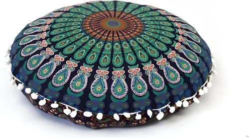 Vista 16 de CRAFT KALA Funda de cojín de 22 pulgadas para meditación, diseño de mandala, funda para puf, asiento redondo, mandala bohemio, de algodón
