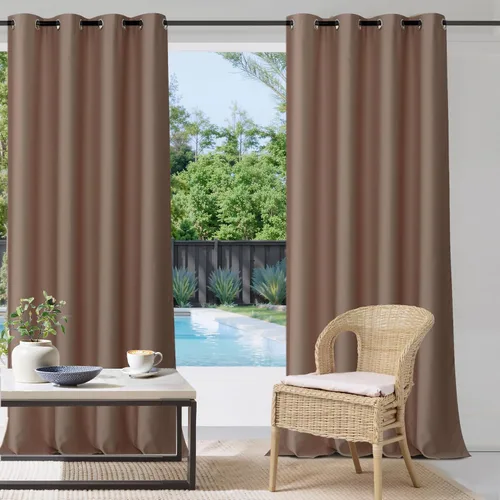 Vista 23 de StangH Cortinas para exteriores beige impermeables, tela gruesa, bloqueo de luz, cortinas opacas para patio con ojales en la parte superior