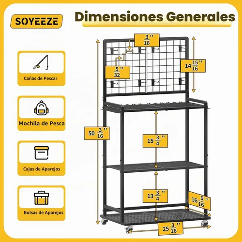 Vista 2 de SOYEEZE Soportes de caña de pescar de gran tamaño para 12 cañas, soportes para caña de pescar rodantes para garaje, soporte de caña de pescar de 3