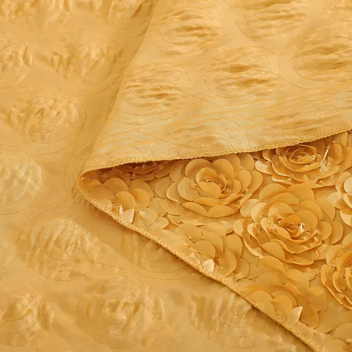 Vista 4 de QueenDream Mantel de roseta dorada de 90 x 132 pulgadas, mantel floral rústico para bodas, fiestas de cumpleaños, eventos y decoración