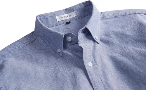 Vista 3 de MUSE FATH Camisa de vestir Oxford para hombre - Camisa de manga larga de algodón casual de ajuste regular