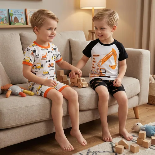 Vista 2 de DAUGHTER QUEEN - Pijama para niños de 4 piezas, conjunto corto 100 % algodón, talla 18 meses-12 años Soft, Breathable, Lightweight, Comfortable