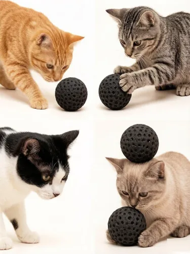 Vista 5 de Pelotas de golf para gatos Interactivas Esponja Espuma Pelotas de fútbol Juguete Negro
