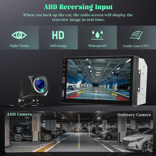 Vista 4 de Estable] Estéreo de coche de doble DIN con Apple CarPlay inalámbrico y Android Auto, receptor de audio de coche con pantalla táctil de 7 pulgadas