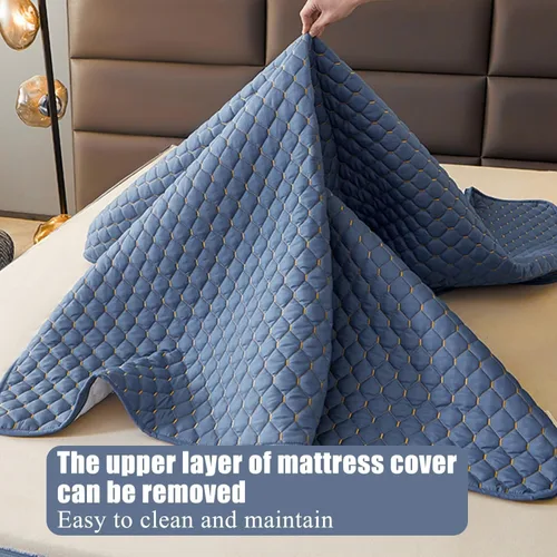 Vista 4 de 6 Side Full Wrap Mattress Protector, Custom Zip Cover & Quilted Topper, Breathable Fabric, Dustproof Encasement, Washable Fitted Sheet(Gray,120 *