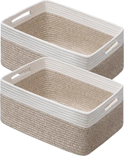 Vista 16 de Paquete de 4 cestas de almacenamiento para organizar, cestas tejidas para estantes, color beige