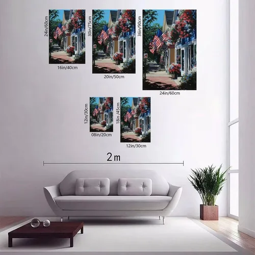Vista 3 de JDBeehpy 1pcs Framed American Flag Wall Art Patriotic Poster Printing July 4th Patriotic Wall Decoration Street View Flower Painting Farmhouse