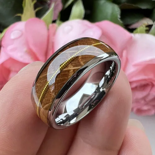 Vista 5 de TUTISS Anillos de tungsteno de 0.315 pulgadas de plata, negroplomizooro para hombres y mujeres, alianzas de compromiso, boda, madera de whisky