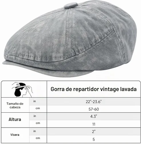 Vista 7 de Newsboy Flat Cap for Men Women, Adjustable Washed Cotton Hat #B36-gris claro