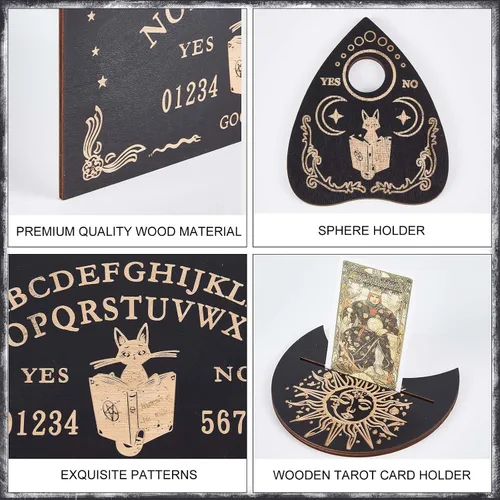 Vista 3 de CREATCABIN Juego de 3 tableros de adivinación de madera, soporte para cartas de tarot, soporte para cartas de tarot, soporte de tarot, soporte