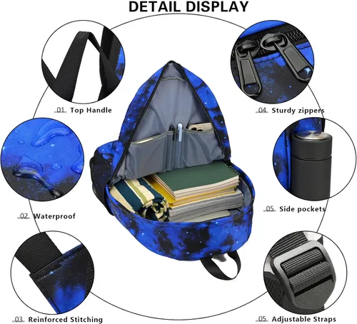 Vista 3 de Mochila escolar para niños, mochila escolar para niños, primaria, primaria, secundaria, con bolsa de almuerzo y estuche para lápices, mochila ligera
