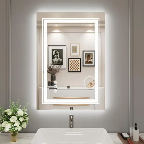 Vista 8 de Snowdool - Espejo LED para baño de 20"X28", con 8 luces RGB retroiluminadas + 3 luces frontales (ajustables individualmente), antiempañamiento, 3