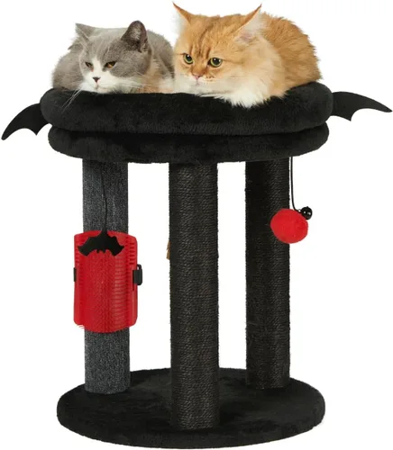 Vista 10 de MECOOL Árbol pequeño para gatos 4en1, poste rascador con torre, cama suave, alfombra de sisal, postes de yute con tres juguetes de bola colgante