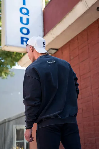 Vista 4 de YoungLA Sudadera de cuello redondo de gran tamaño para hombre, mezcla pesada cómoda Estilo cómodo activo 530