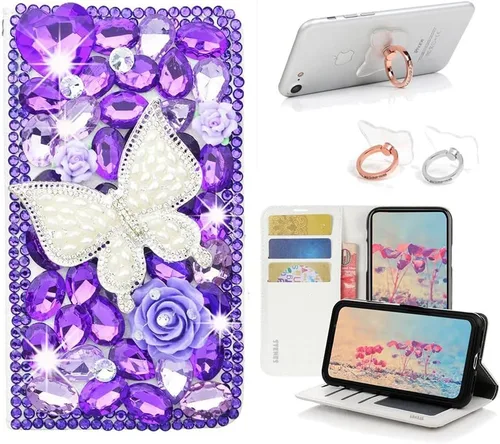 Vista 7 de Bling - Funda de piel con soporte para anillos, diseño 3D hecho a mano, 2 unidades, SBLDwRSSeries-6