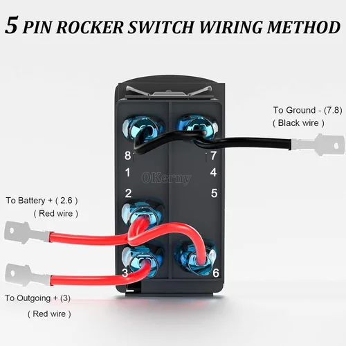 Vista 5 de Interruptor basculante con luz LED de barra, interruptor de palanca grabado con láser ENCENDIDO/APAGADO SPST de 5 pines 12V 24V cables de puente