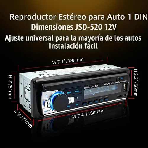 Vista 4 de JSD-520 Coche Estéreo Audio Solo DIN Bluetooth Manos Libres FM Radio Receptor USB Carga/MP3/AUX/TF, No Reproductor de CD