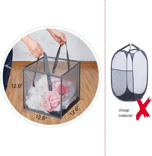 Vista 4 de HONOMA - Bolsas de lavandería con asas, cesta de ropa sucia de malla plegable y portátil, plegable para guardar la ropa, para habitación de niños