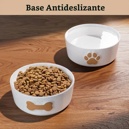 Vista 4 de Juego de 2 cuencos de cerámica para perros con base antideslizante, 5.5 Marrón