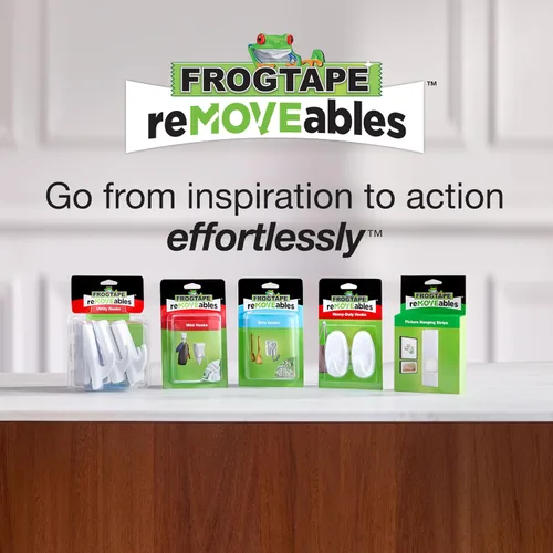 Vista 10 de FrogTape reMOVEables - Tiras para colgar pósteres, sin daños, ganchos extraíbles para pósteres, cinta adhesiva adhesiva para pared, alternativa