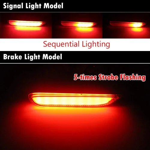 Vista 4 de Reflector de parachoques trasero LED óptico 3D rojo con luces de freno y señal de giro secuencial, kit de iluminación de freno estroboscópico