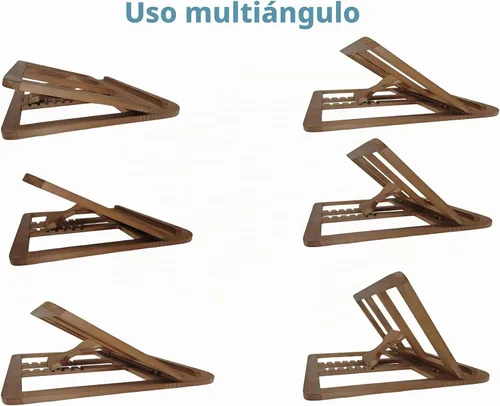 Vista 2 de Soporte de madera para computadora portátil para escritorio y madera, estilo portátil, plegable y ajustable ergonómico, soporte para libros