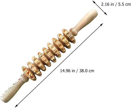 Vista 2 de POPETPOP Rodillo masajeador abdominal de mano de nueve ruedas de madera, herramienta de alivio muscular multifunción para terapia corporal, masaje
