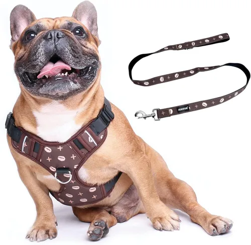 Vista 16 de iChoue Arnés para bulldog francés, ajustable, acolchado, hebilla bloqueada con asa para perros carlino francés, Boston Terrier inglés, azul, talla S