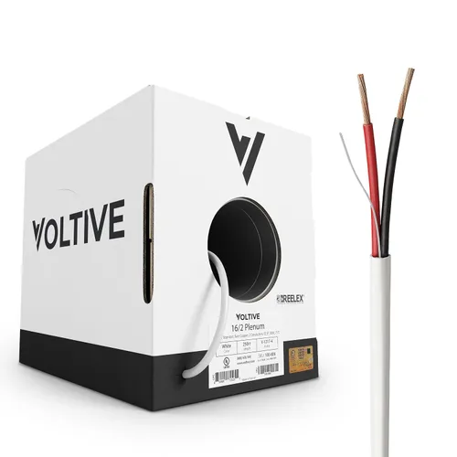 Vista 15 de Voltive Cable de altavoz 12/2, Plenum CL3P, blanco, 500 pies - 12 AWG, 2 conductores, cobre trenzado sin oxígeno, listado UL - V-1214-2