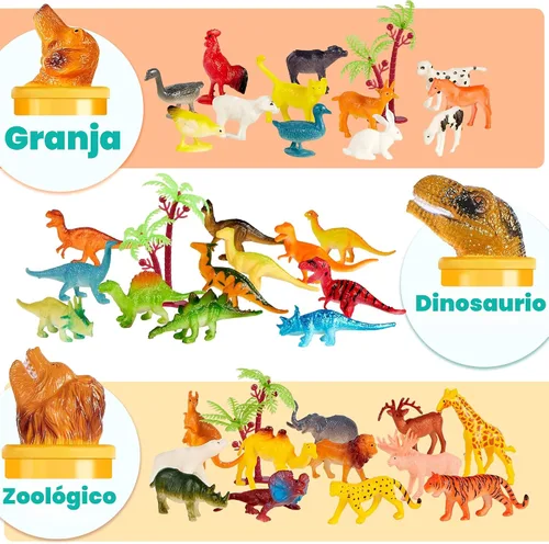 Vista 2 de JOYIN 69 figuras de animales pequeños, mini juego de juguetes de selva con cubo sensorial, juego realista de bosque salvaje, zoológico, océano